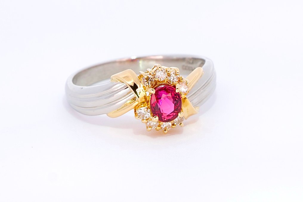 戒指 - 18K包金 白金, 黄金 - 0.44ct. tw. 红宝石 - 钻石 #1.0