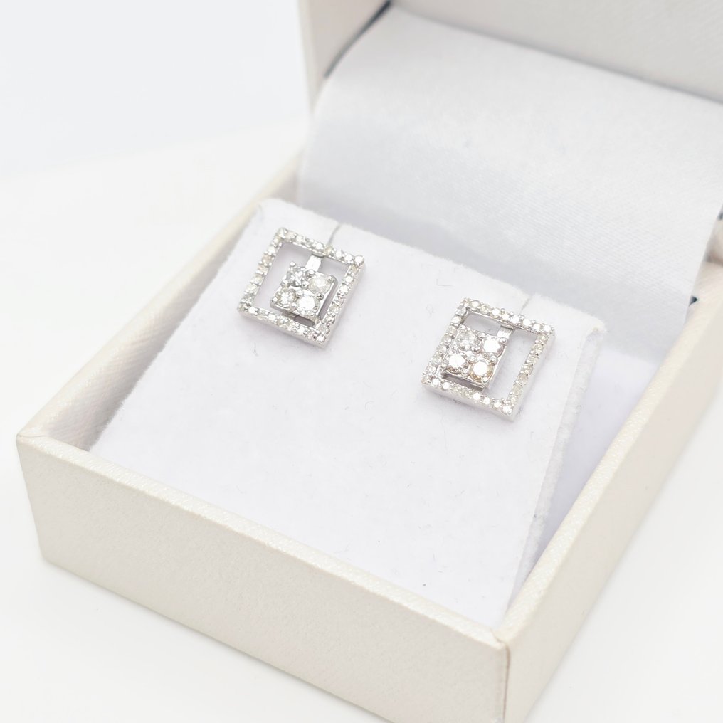 Nincs minimálár - Drop fülbevaló - 14 kt. Fehér arany - 0.48ct. tw. Gyémánt (Természetes) #1.0