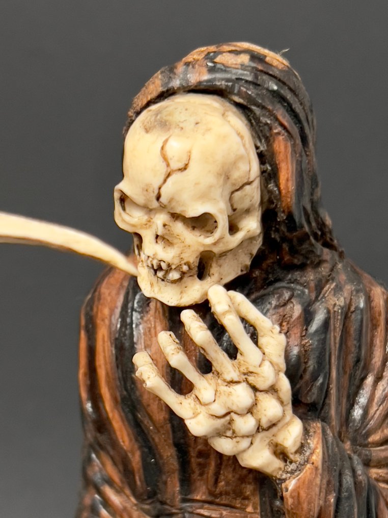 Statuette, Vanité Memento Mori - 20 cm - Træ, Knogle #1.0