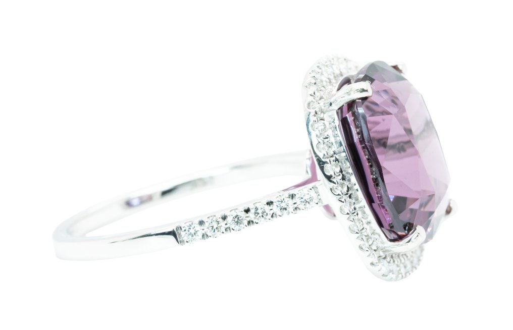 没有保留价 - 戒指 - 14K包金 白金, 深粉色（缅甸，无热） -  7.76ct. tw. 尖晶石 - 钻石 - 0.31克拉 -VS #4.3
