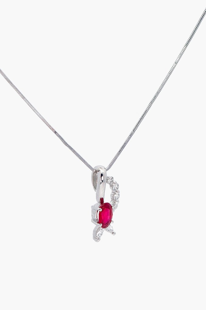 Colar com pingente Platina - 0.18ct. tw. Rubi - Diamante #2.1