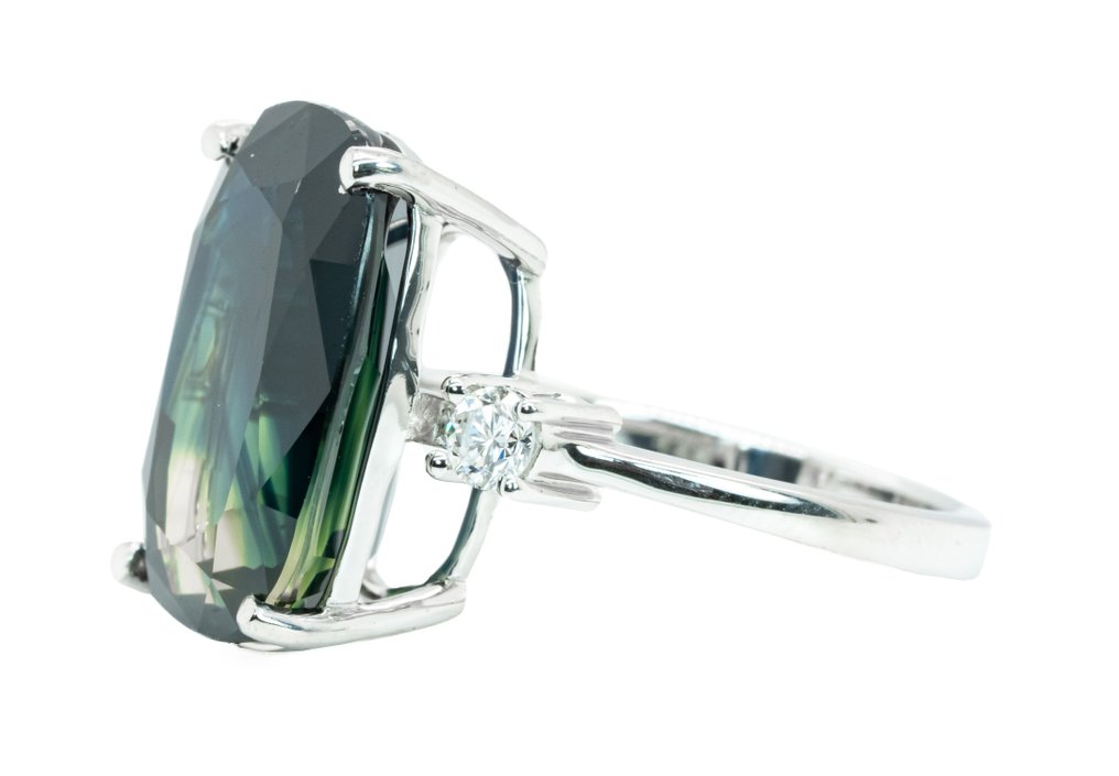 χωρίς τιμή ασφαλείας - Δαχτυλίδι - 14 καράτια Λευκός χρυσός, Deep Blue (Χωρίς Θερμότητα) -  12.92ct. tw. Ζαφείρι - Διαμάντι - 0,26 καρατίων - VS #2.1