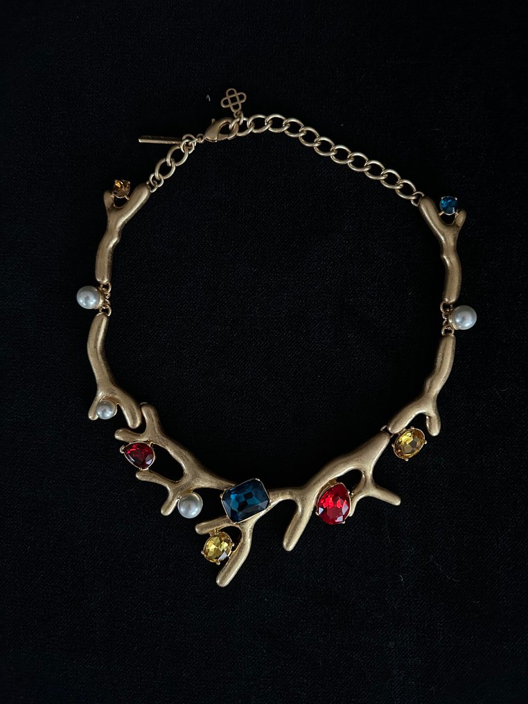 Oscar De La Renta - Kultasilattu, Oscar de la Renta – ylellinen koralliaiheinen statement-kaulakoru – Art Nouveau -uudelleenelpytys - Kaulakoru #2.1