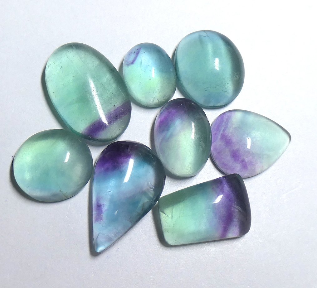 Schönes Set an 100% natürlichen Fluoritsteinen Cabochon- 33.2 g - (8) #1.0