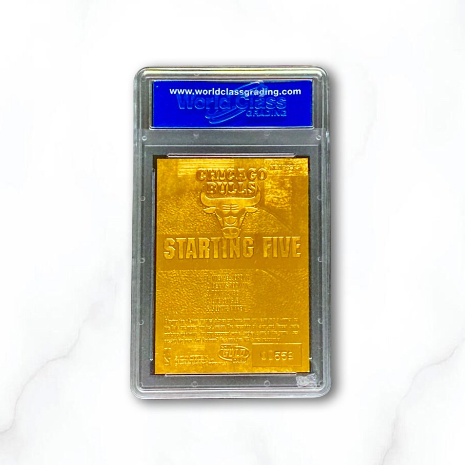 1996 Fleer 1996 Skybox NBA Hoops 23KT Gold - Starting 5 - Chicago Bulls - Red Holo Refractor Michael Jordan 05144 Autographed card, Serialised card, 23KT Gold - WCG 10 - 1 Graded card #1.0