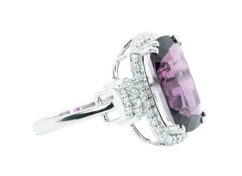 戒指 - 14 克拉 白金, 紫色（无热） -  6.14ct. tw. 尖晶石 - 鉆石 - 0.35克拉 - SI #2.1