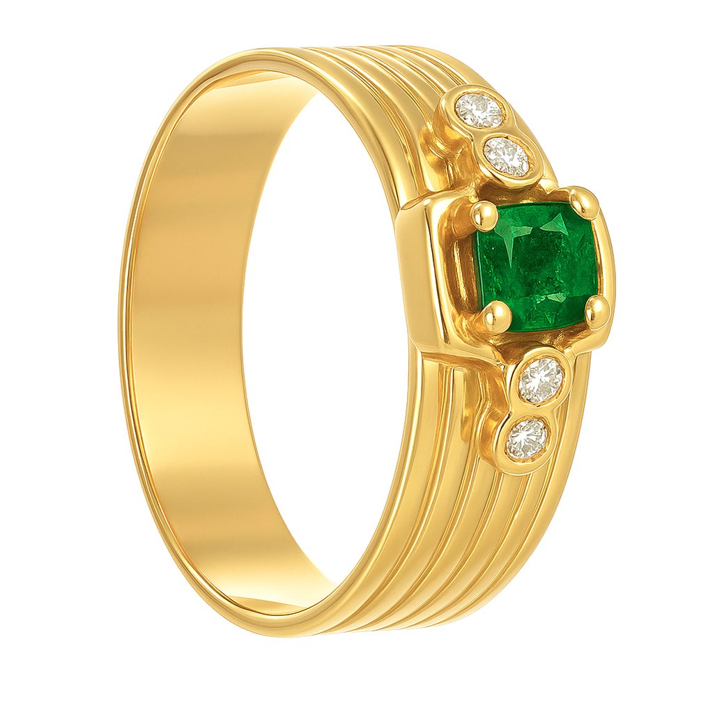 Ring - 18 karaat Geel goud - 0.27ct. tw. Smaragd - Diamant #1.0