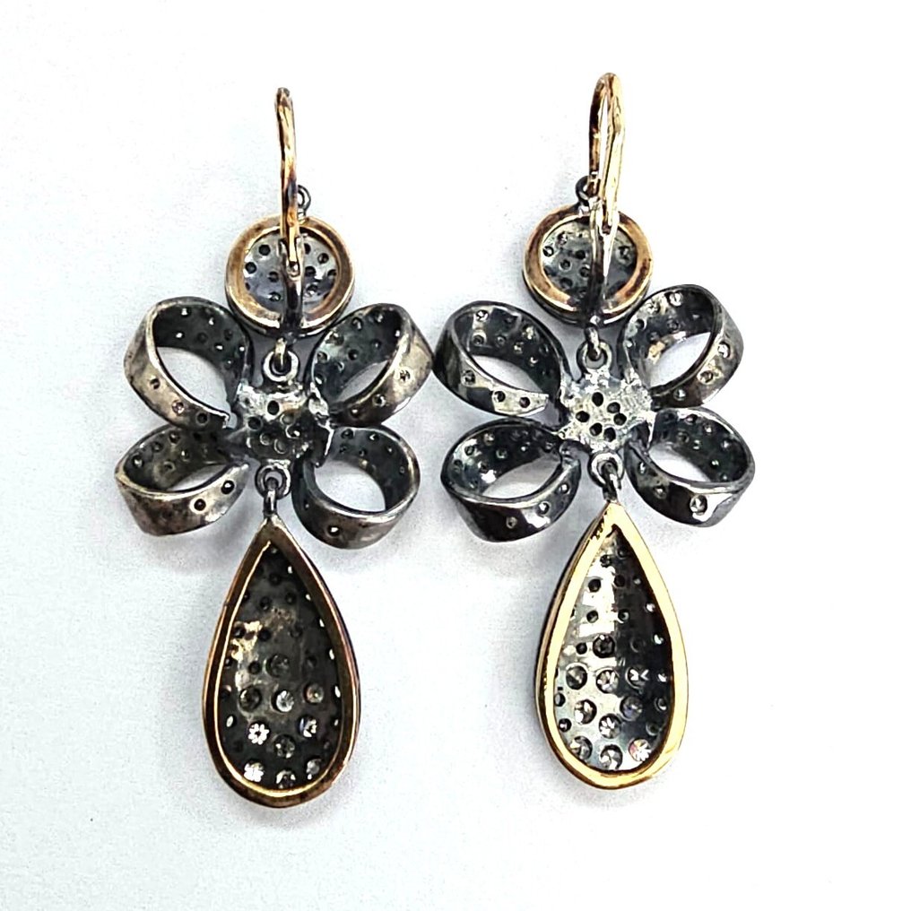 耳環 - 9 節 銀, 黃金 鉆石 (天然)  #4.3