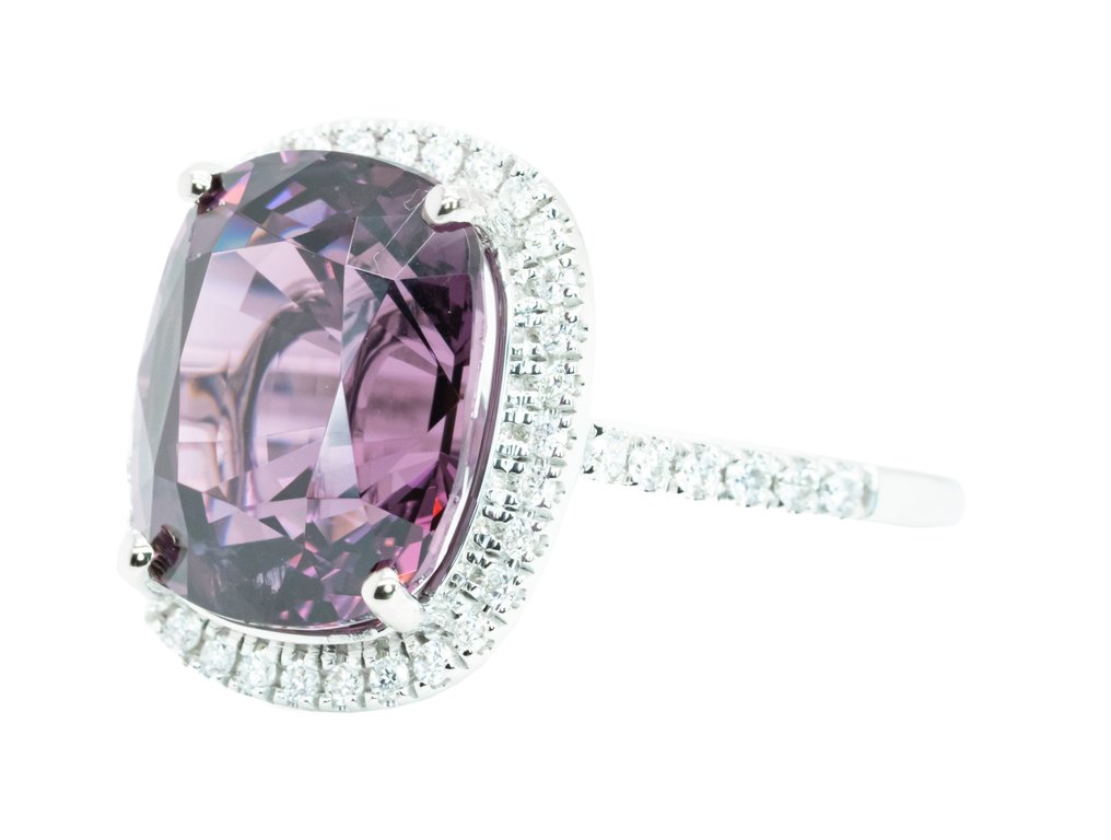 没有保留价 - 戒指 - 14K包金 白金, 深粉色（缅甸，无热） -  7.76ct. tw. 尖晶石 - 钻石 - 0.31克拉 -VS #1.0