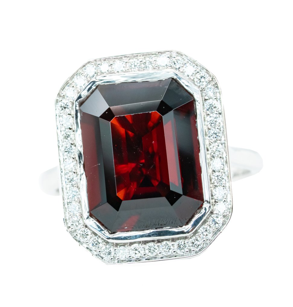 χωρίς τιμή ασφαλείας - Δαχτυλίδι - 14 καράτια Λευκός χρυσός, Vivid Deep Red (Burma, No Heat) - 6.38ct. tw. Σπινέλιος - Διαμάντι - 0,28 καράτια -SI #1.0