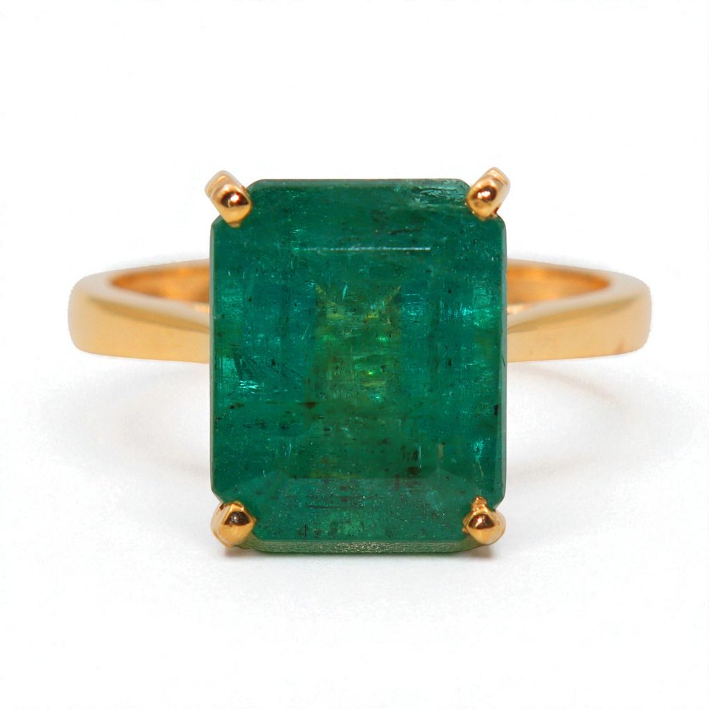 戒指 - 14 克拉 黃金 - 5.39ct. tw. 祖母綠 - 免运费 #1.0