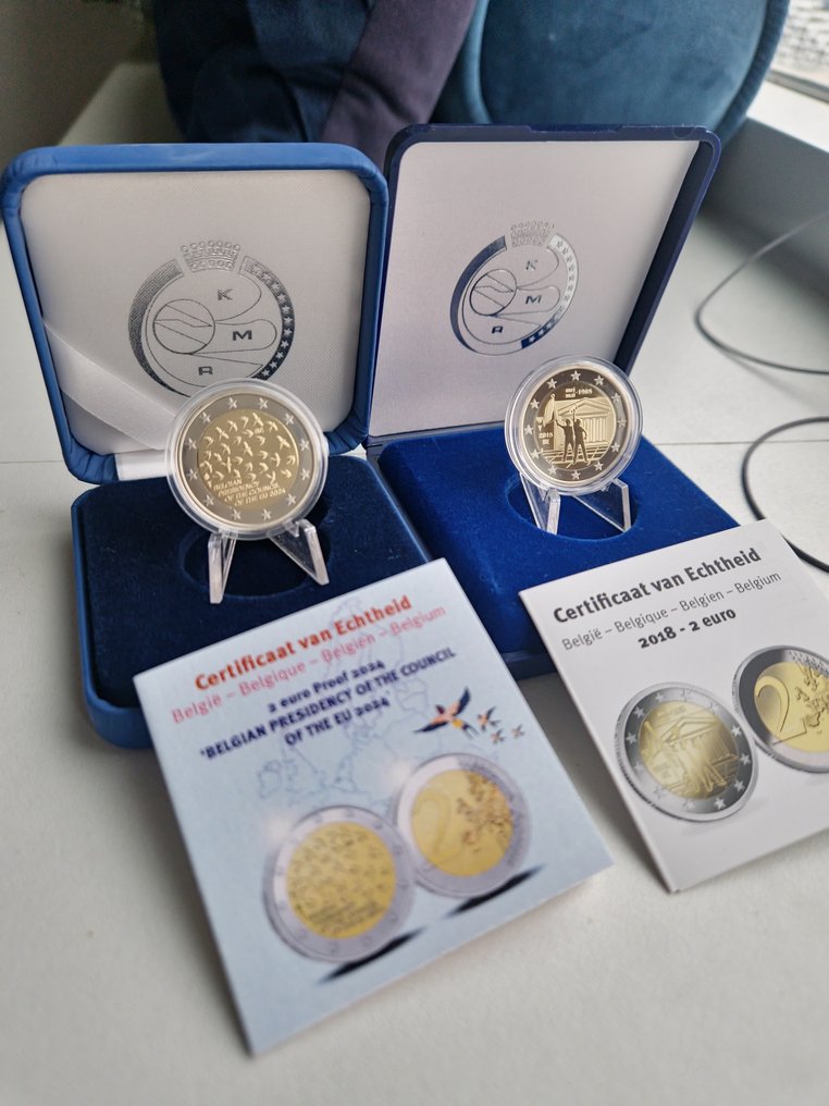 Βέλγιο. 2 Euro 2018/2024 "Mai 68" + "Presidency" (2 coins) Proof (χωρίς τιμή ασφαλείας) #1.0