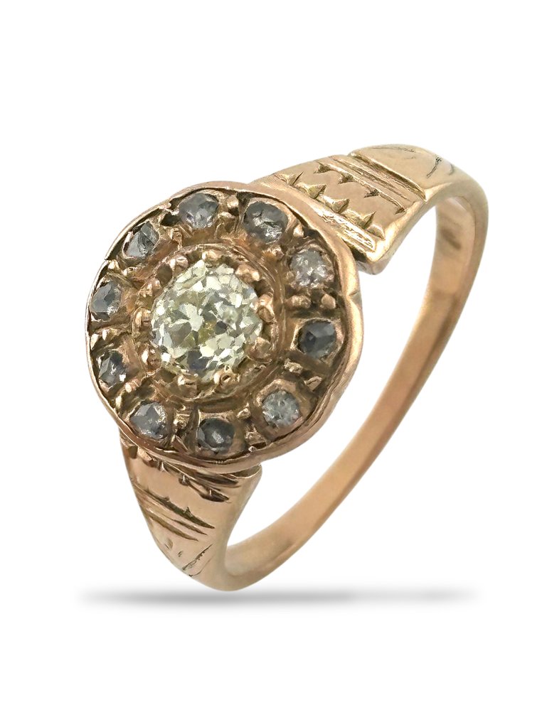 Δαχτυλίδι - 14 καράτια Ροζ χρυσό, Αρχαίο δαχτυλίδι με ροζ χρυσό 14Κ και διαμάντι 0,50 καρατίων, με ακατέργαστο κομμένο. - 0.50ct. tw. Διαμάντι (Φυσικό) #2.1