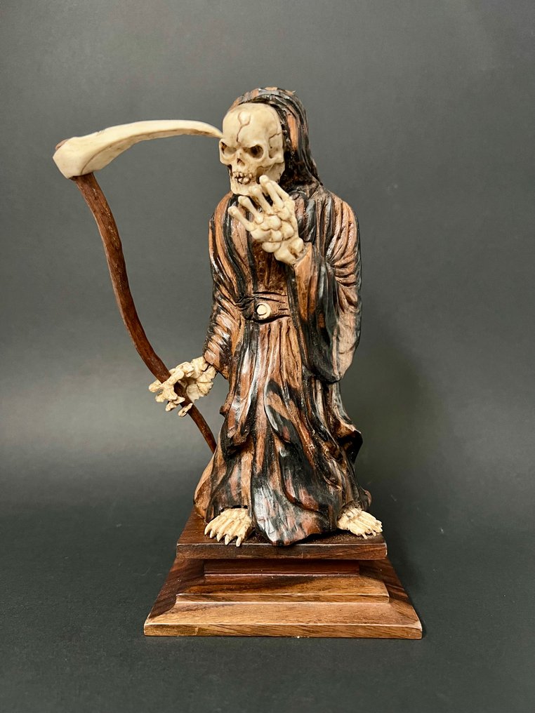 Statuette, Vanité Memento Mori - 20 cm - Træ, Knogle #1.0