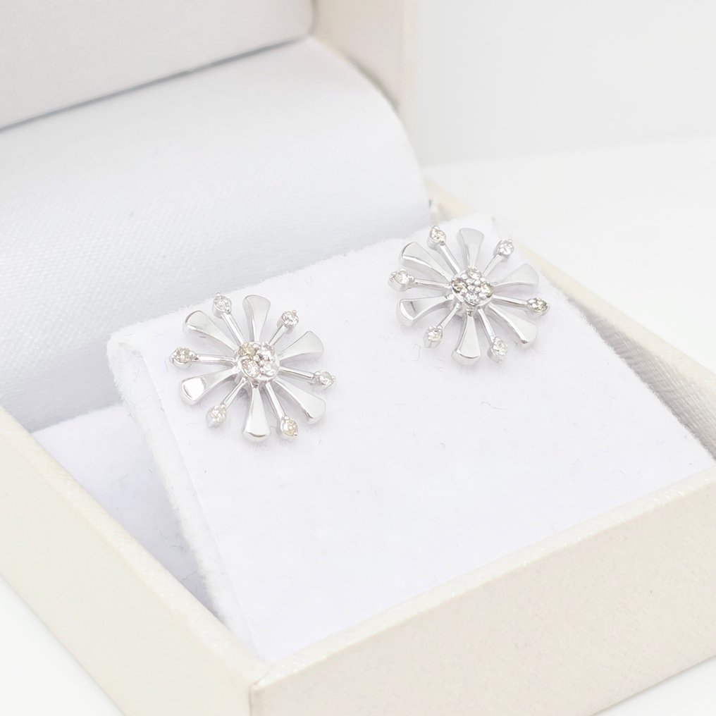 沒有保留價 - 耳環 - 14 克拉 白金 -  0.18ct. tw. 鉆石 (天然)  #1.0