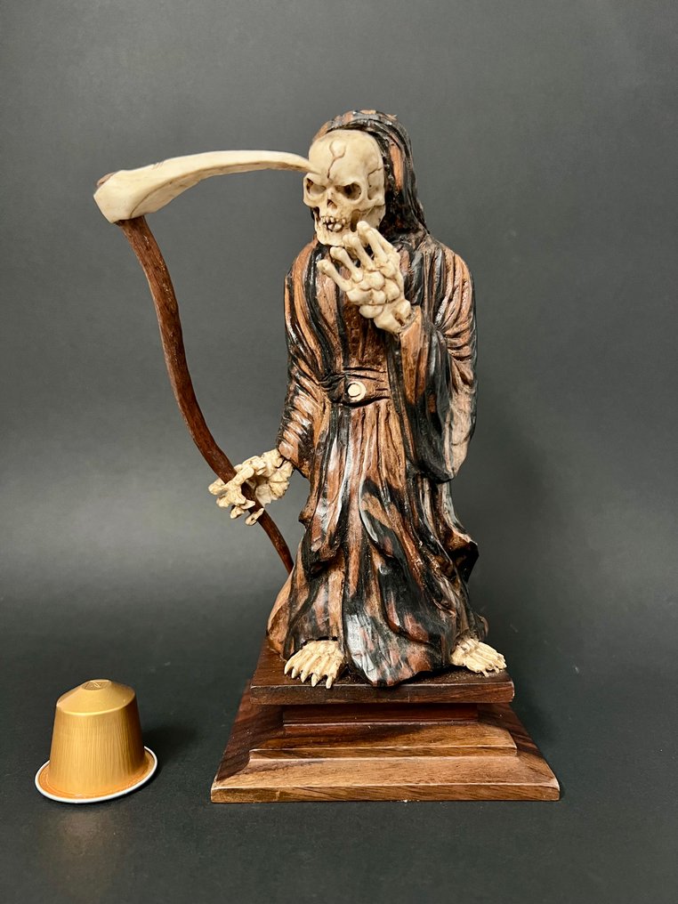 Statuette, Vanité Memento Mori - 20 cm - Træ, Knogle #2.1