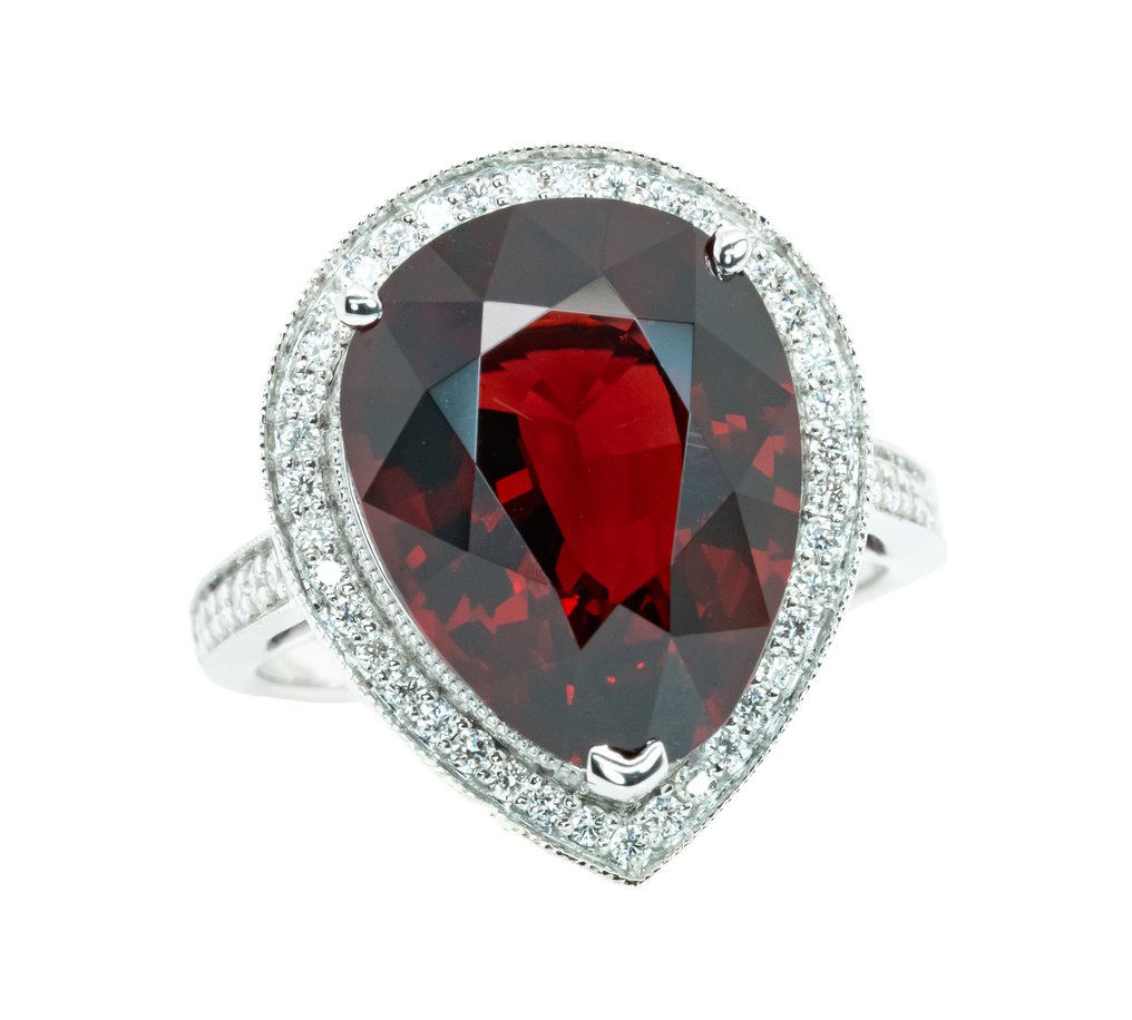 Bague - 14 carats Or blanc, Rouge profond vif (Birmanie, sans chaleur) -  10.20ct. tw. Spinelle - Diamant - 0,36 carats -SI #1.0