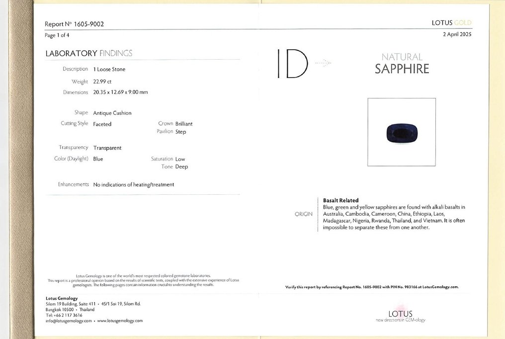 没有保留价 - 戒指 - 14K包金 白金, Deep Blue（无热） -  22.99ct. tw. 蓝宝石 - 钻石 - 0.88克拉 #4.3