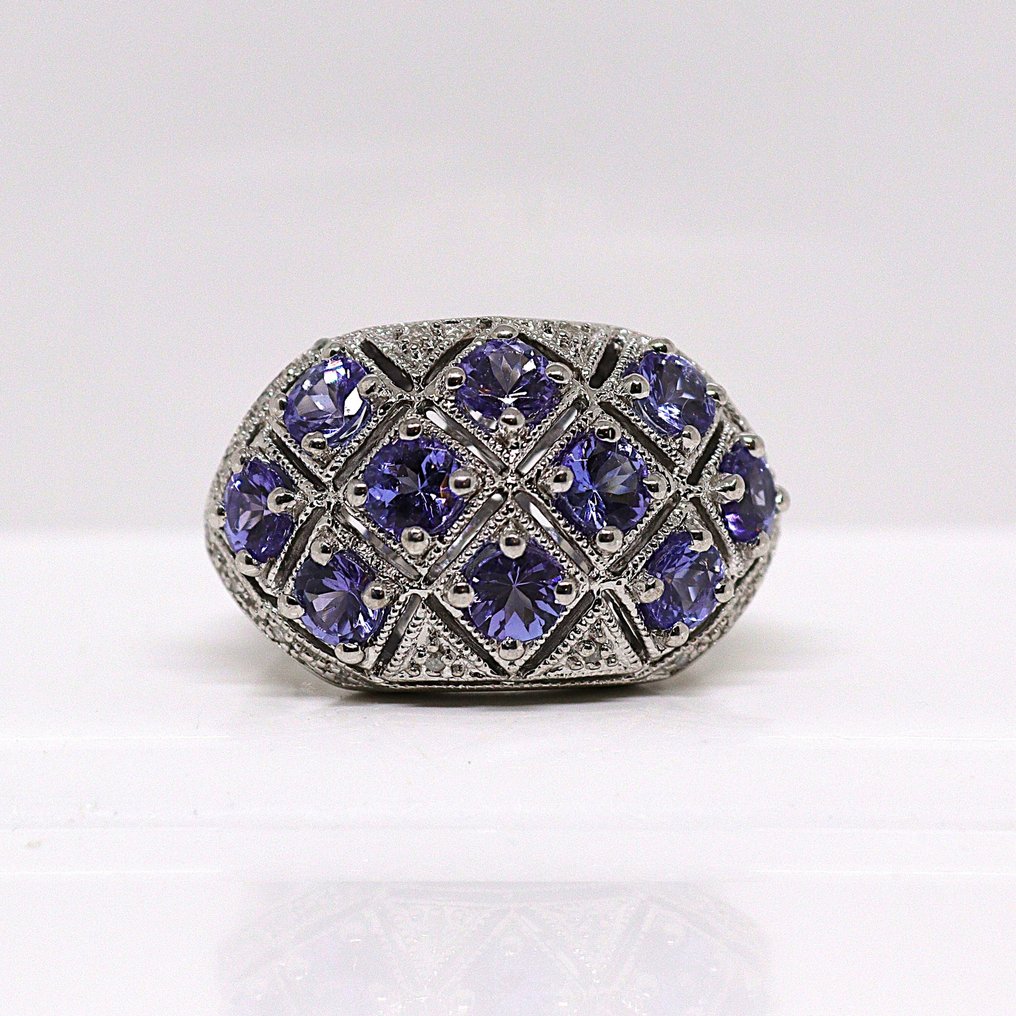 沒有保留價 - 戒指 銀 - 2.62ct. tw. 坦桑石 - 鉆石 - 尺寸:19.8 毫米 #1.0
