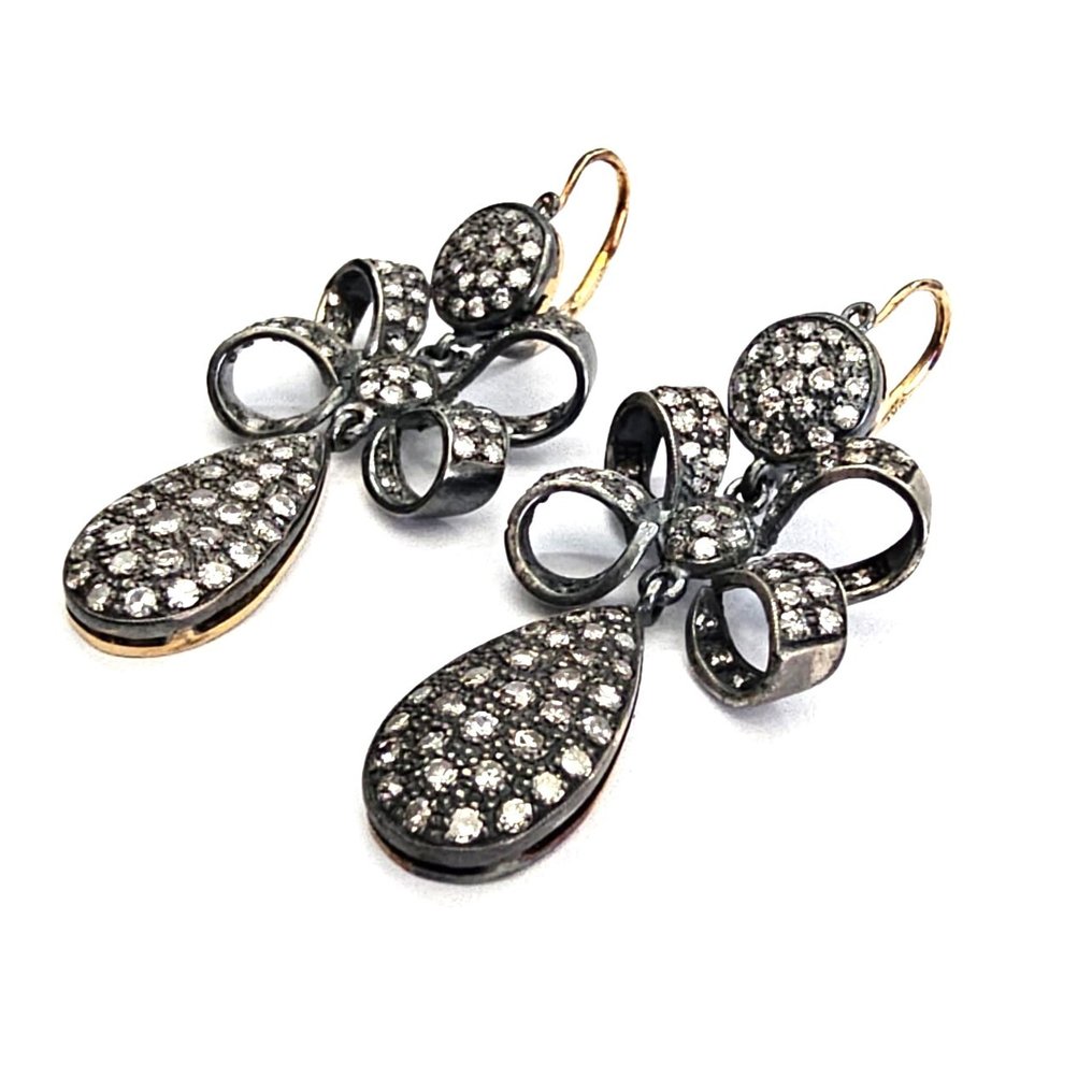 耳環 - 9 節 銀, 黃金 鉆石 (天然)  #2.1