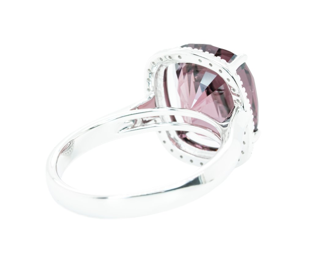 χωρίς τιμή ασφαλείας - Δαχτυλίδι - 14 καράτια Λευκός χρυσός, Βαθύ ροζ-μωβ (Βιρμανία, Χωρίς Θερμότητα) -  7.61ct. tw. Σπινέλιος - Διαμάντι - 0.19 καράτια - VS #3.2