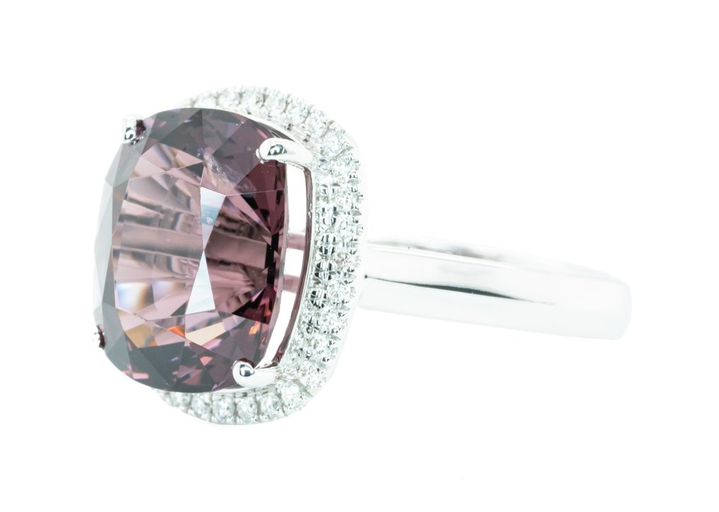 χωρίς τιμή ασφαλείας - Δαχτυλίδι - 14 καράτια Λευκός χρυσός, Βαθύ ροζ-μωβ (Βιρμανία, Χωρίς Θερμότητα) -  7.61ct. tw. Σπινέλιος - Διαμάντι - 0.19 καράτια - VS #1.0