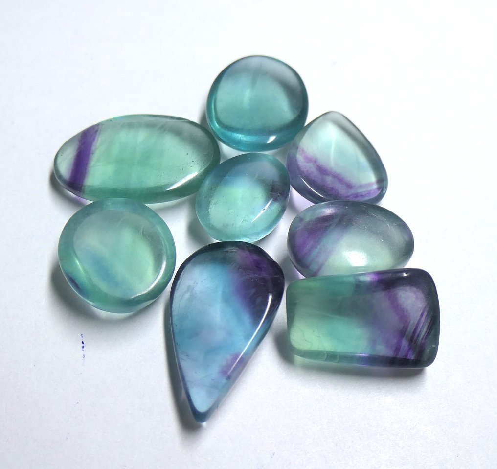 Schönes Set an 100% natürlichen Fluoritsteinen Cabochon- 33.2 g - (8) #2.1