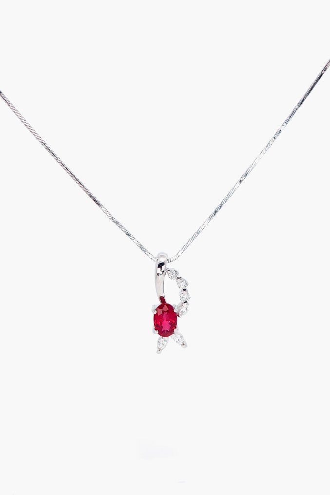 Colar com pingente Platina - 0.18ct. tw. Rubi - Diamante #1.0