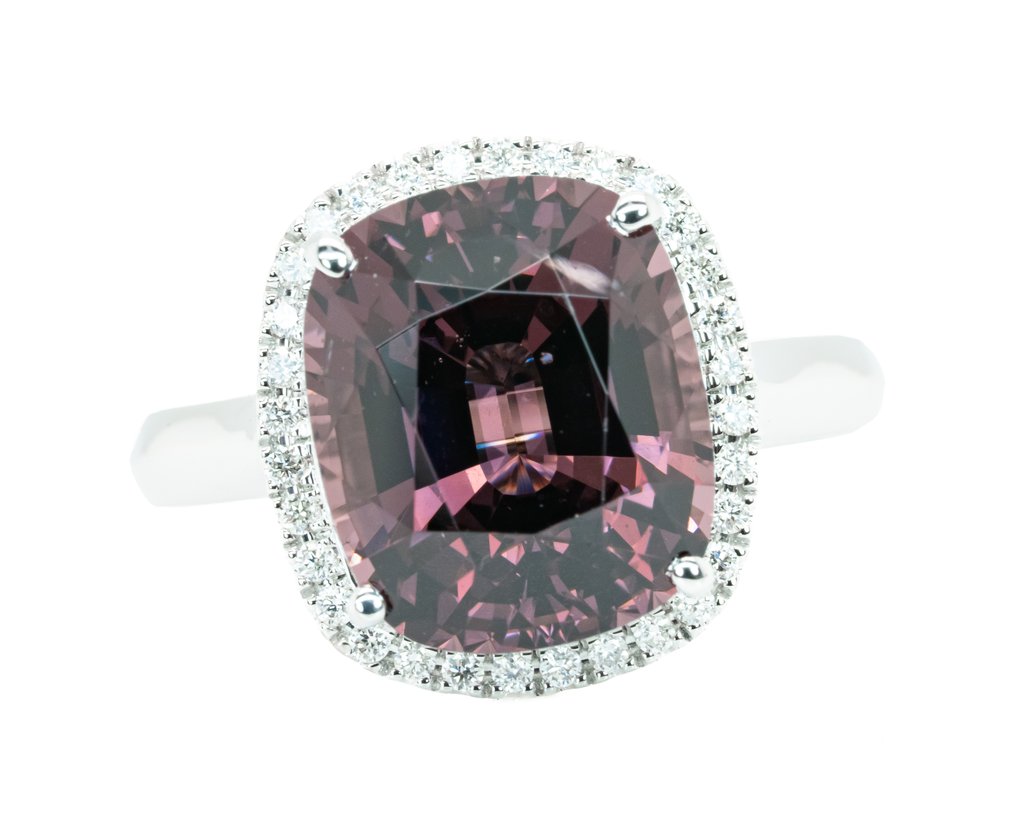 χωρίς τιμή ασφαλείας - Δαχτυλίδι - 14 καράτια Λευκός χρυσός, Βαθύ ροζ-μωβ (Βιρμανία, Χωρίς Θερμότητα) -  7.61ct. tw. Σπινέλιος - Διαμάντι - 0.19 καράτια - VS #1.0