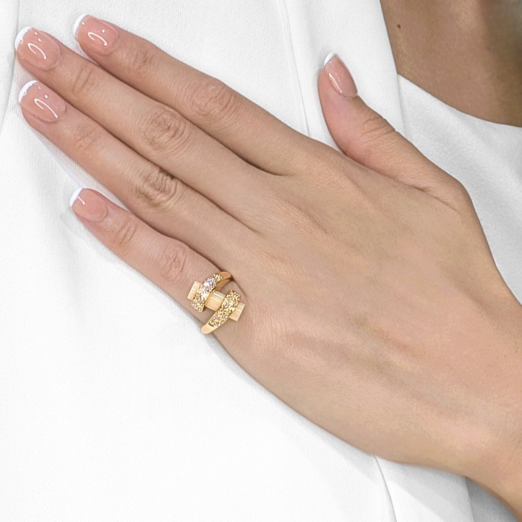 戒指 - 18 克拉 黃金 - 0.64ct. tw. 珊瑚 - 鉆石 #1.0