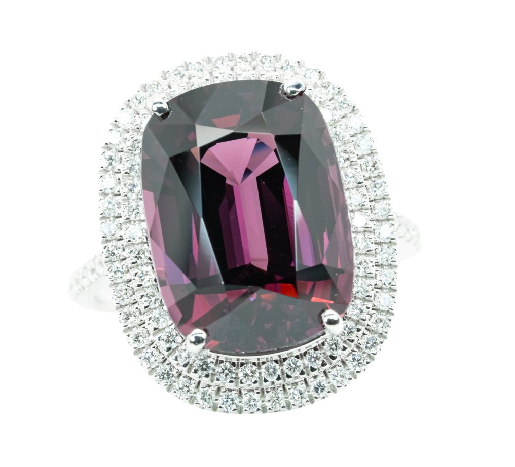 Δαχτυλίδι - 14 καράτια Λευκός χρυσός, Κόκκινο-μωβ (Χωρίς Θέρμανση) -  11.18ct. tw. Σπινέλιος - Διαμάντι - 0,60 καράτια - SI #1.0