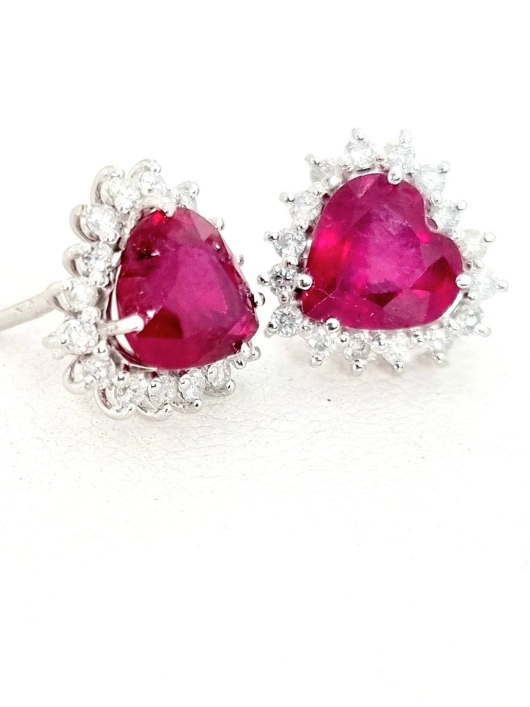 Σκουλαρίκια - 18 καράτια Λευκός χρυσός Ρουμπίνι - Διαμάντι #4.3