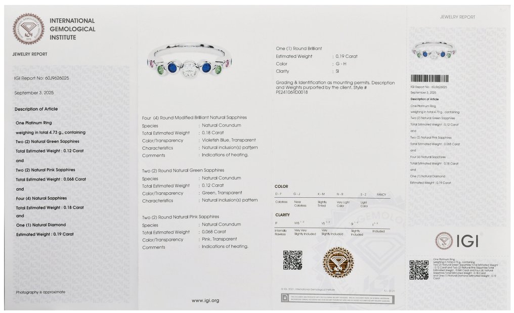 Δαχτυλίδι Πλατίνα -  0.56ct. tw. Διαμάντι (Φυσικό) - Ζαφείρι - Δαχτυλίδι με πολύχρωμο ζαφείρι #2.1