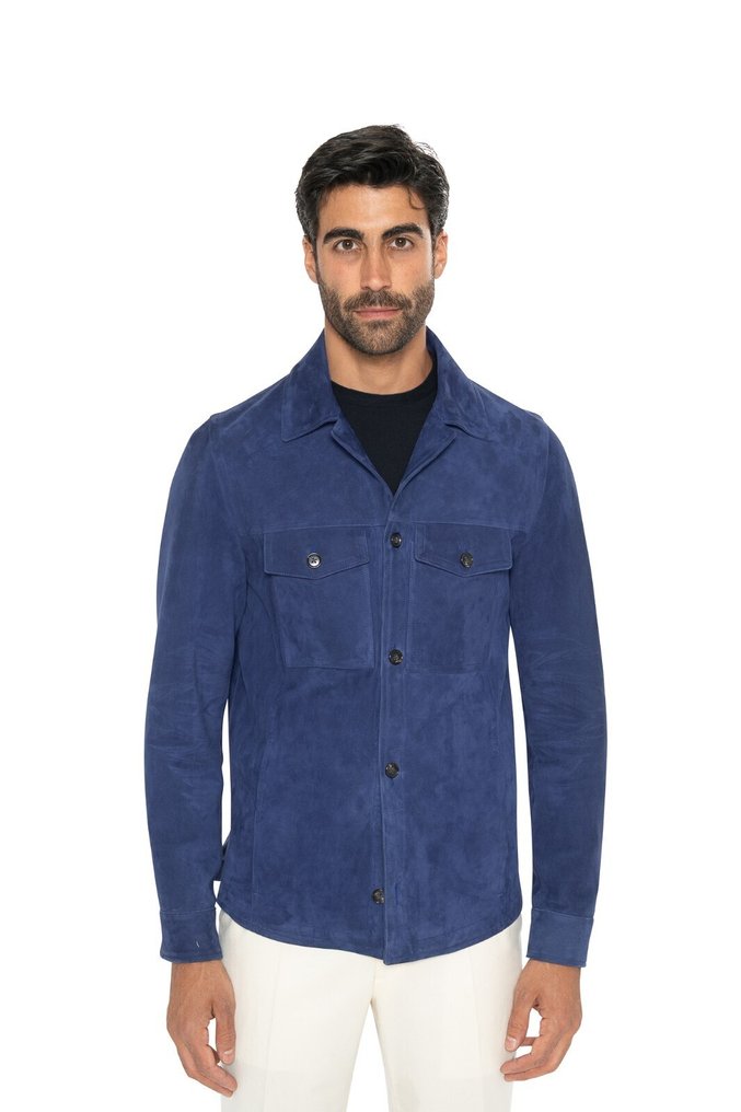 RRP 3900€ ISAIA NAPOLI Royal Blue Overshirt Jacket 100% Lambskin Leather - 48 IT - Jacket - New with tags #1.0