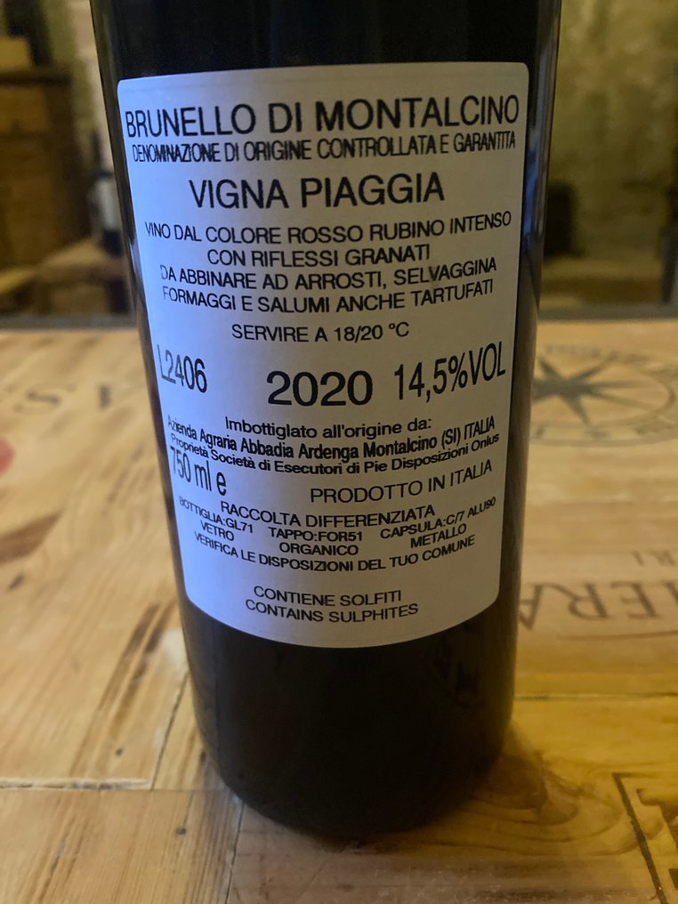 2020 Abbadia Ardenga, Vigna Piaggia - Brunello di Montalcino - 6 Bottles (0.75L) #3.2