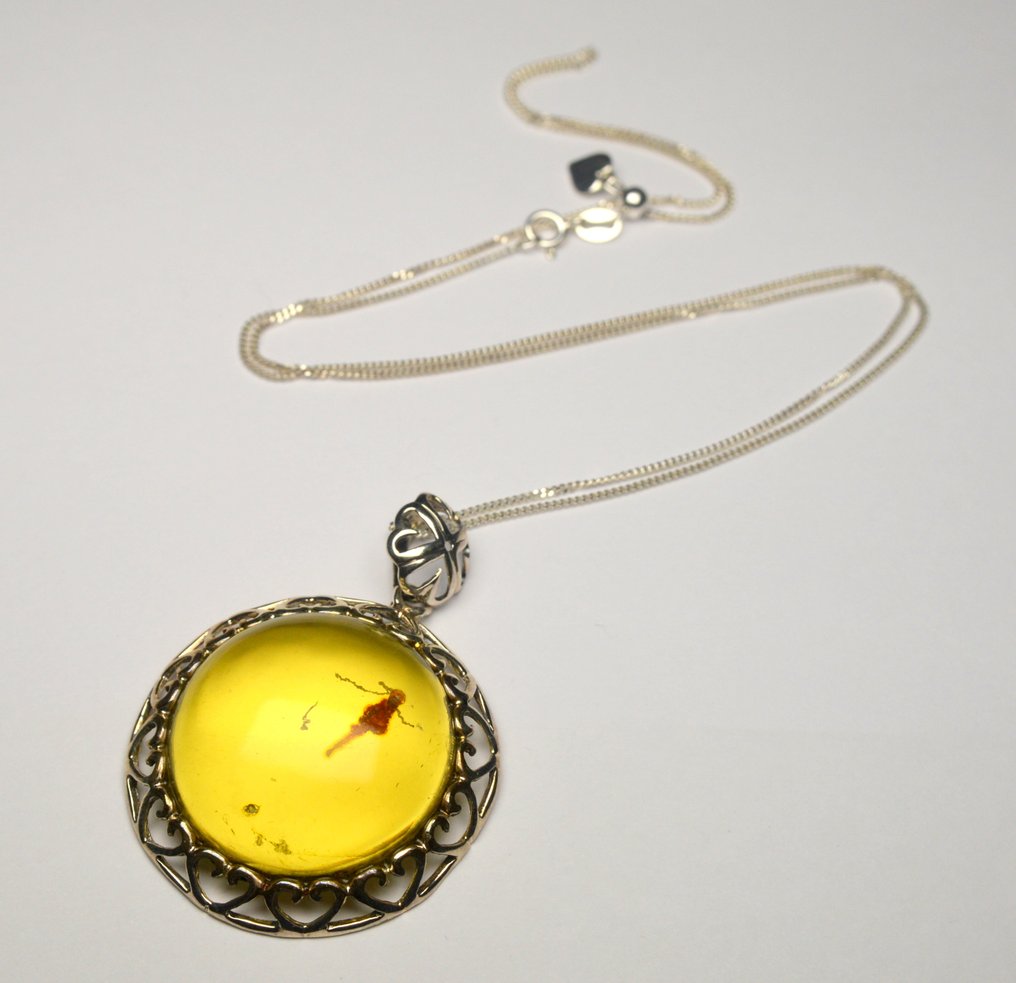 琥珀 - 925 银 - 頸鏈 #1.0