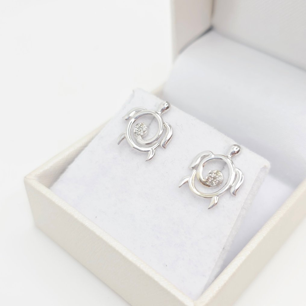 χωρίς τιμή ασφαλείας - Σκουλαρίκια - 14 καράτια Λευκός χρυσός -  0.07ct. tw. Διαμάντι (Φυσικό)  #1.0