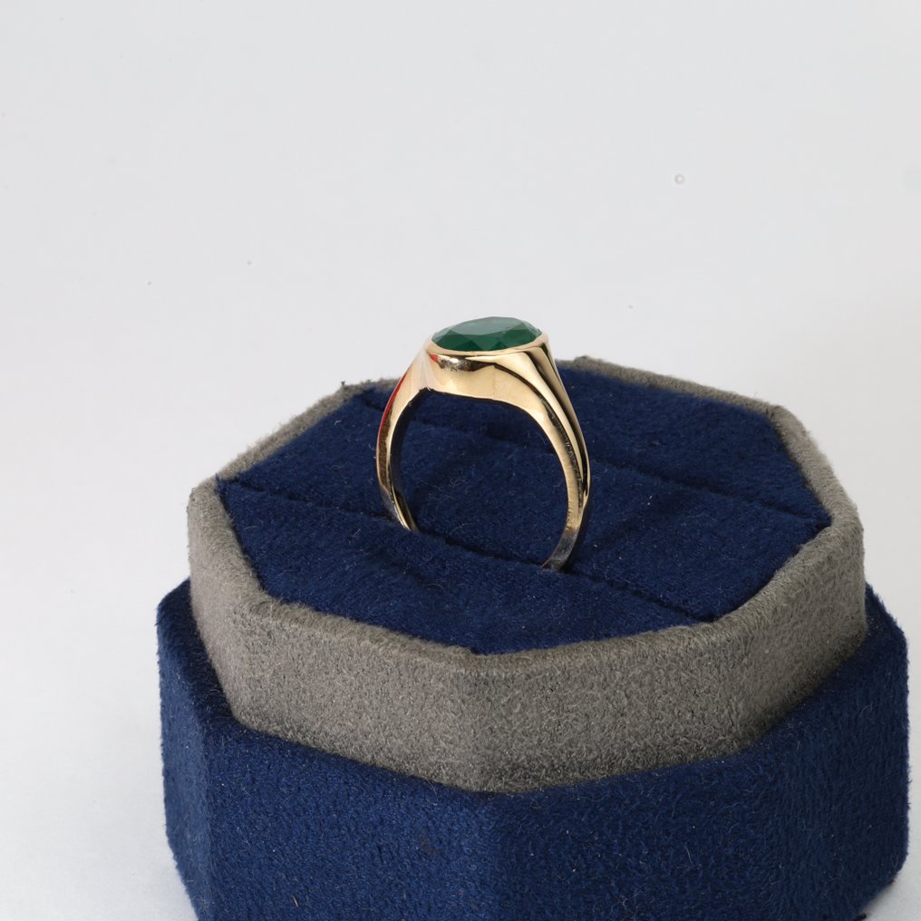 Δαχτυλίδι με σφραγίδα - 14 καράτια Κίτρινο χρυσό -  3.13ct. tw. Σμαράγδι - Οβάλ δαχτυλίδι σήμαντρο με σμαράγδι. #3.2