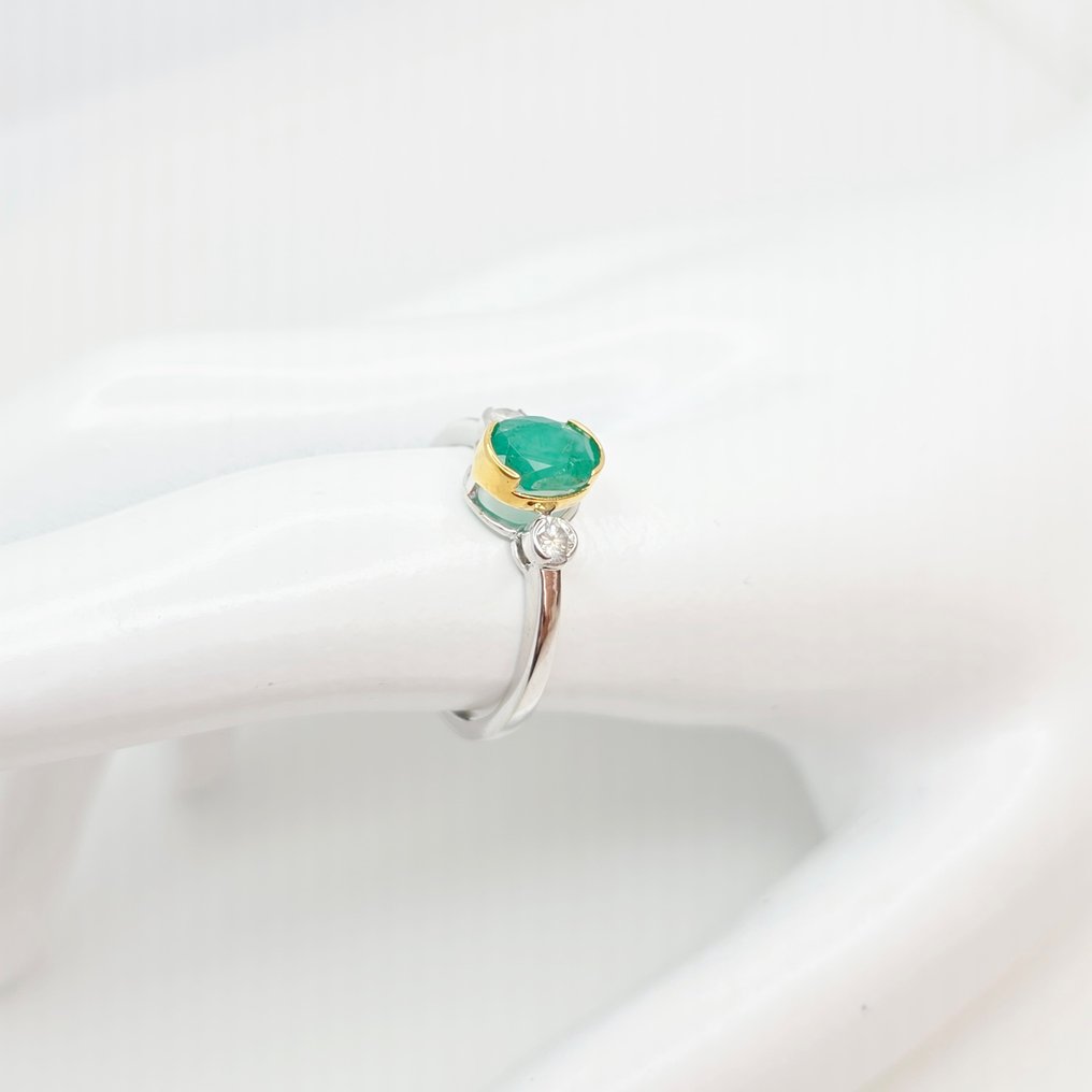 没有保留价 - 戒指 - 14K包金 白金, 黄金 - 1.17ct. tw. 祖母绿 - 钻石 #2.1