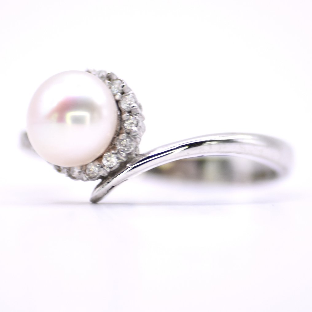 没有保留价 - 戒指 白金 -  1.71ct. tw. 钻石 (天然)  - 珍珠 - 奶油般的珍珠 #1.0