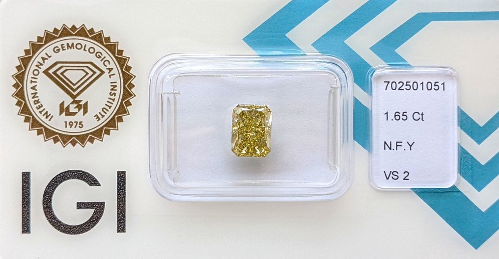 没有保留价 - 1 pcs 钻石  (天然色彩的)  - 1.65 ct - 雷地恩型 - Fancy 黄色 - VS2 轻微内含二级 - 国际宝石研究院（IGI） #1.0
