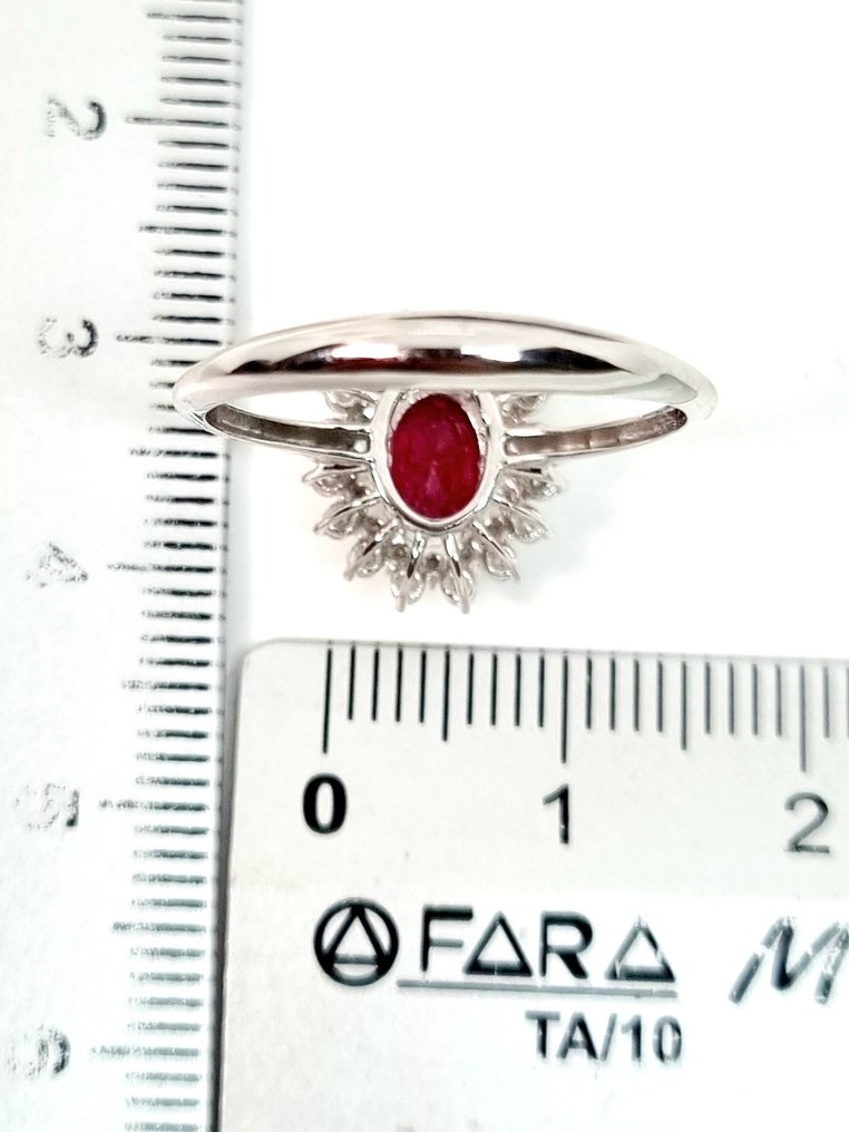 戒指 - 18K包金 白金 红宝石 - 钻石 #3.2