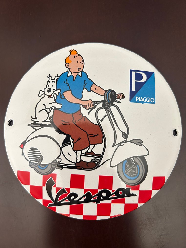 Vespa Piaggio Motorcycles Enamel Plaque Tintin - Zománc lemez - Zománc #1.0