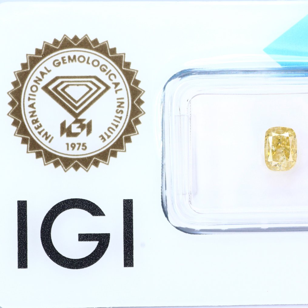 1 pcs Diamond  (Natural coloured)  - 0.99 ct - Cushion - Fancy Brownish Yellow - Not specified in lab report - International Gemological Institute (IGI) - Natural Fancy Yellow #2.1