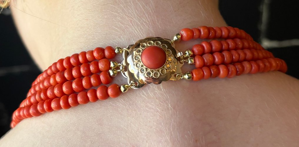 Chaîne - 14 carats Or jaune Corail rouge - Beau cadenas en or #4.3