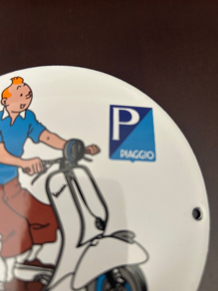 Vespa Piaggio Motorcycles Enamel Plaque Tintin - Zománc lemez - Zománc #4.3