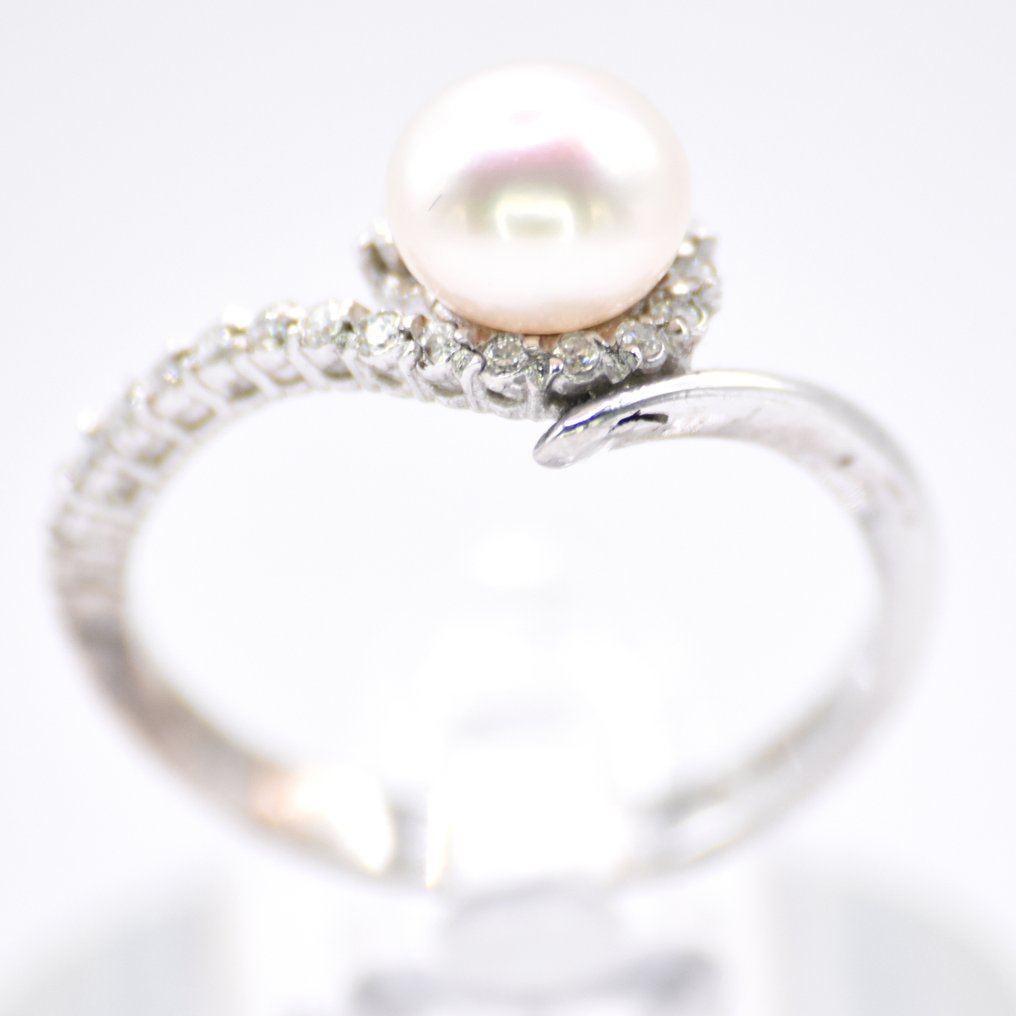 没有保留价 - 戒指 白金 -  1.71ct. tw. 钻石 (天然)  - 珍珠 - 奶油般的珍珠 #3.2