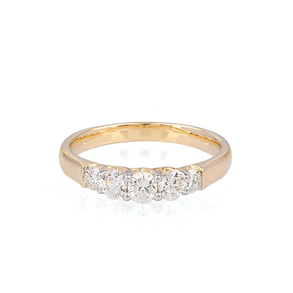 戒指 - 14 克拉 黃金 -  0.67ct. tw. 鉆石 (天然) - 鉆石 - Five Stone Band #1.0