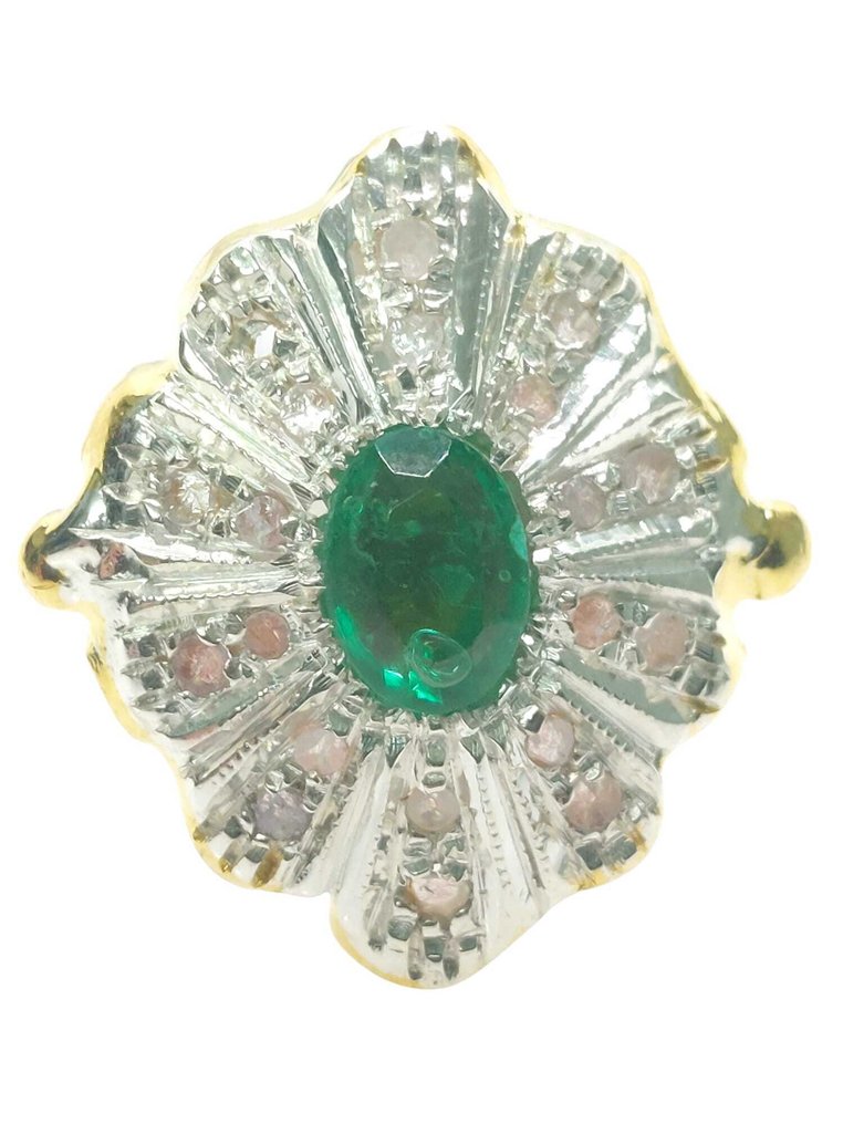χωρίς τιμή ασφαλείας - Δαχτυλίδι - 9 kt. Ασημί, Κίτρινο χρυσό Σμαράγδι - Διαμάντι #3.2