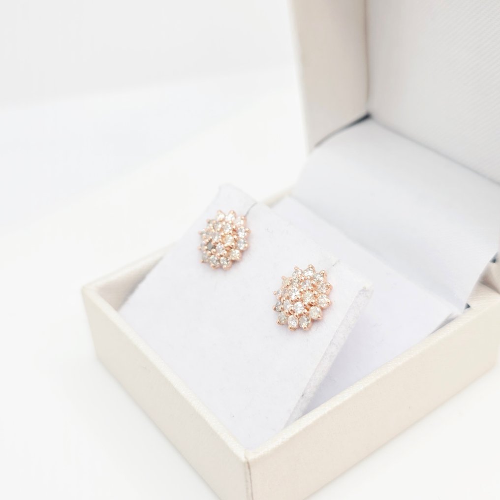 χωρίς τιμή ασφαλείας - Σκουλαρίκια - 14 καράτια Ροζ χρυσό - 1.08ct. tw. Διαμάντι (Φυσικό) #1.0